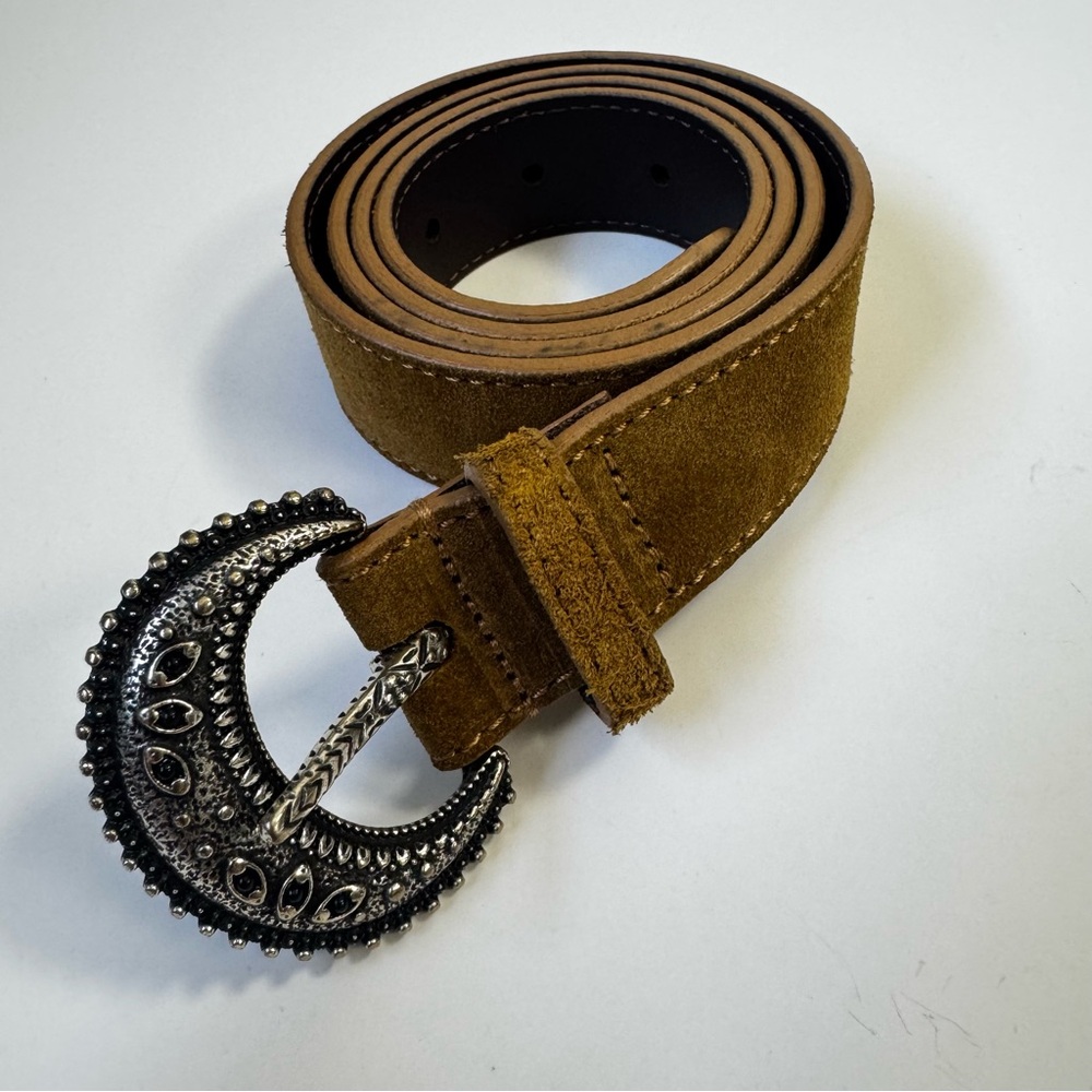 Sezane Suede Belt in Mustard Tan with Ornate Silver Buckle - Picture 5 of 6